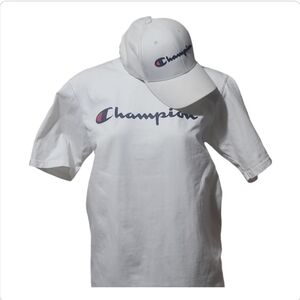 Authentic white Champion t-shirt and authentic champion ball cap (Pvcb2)